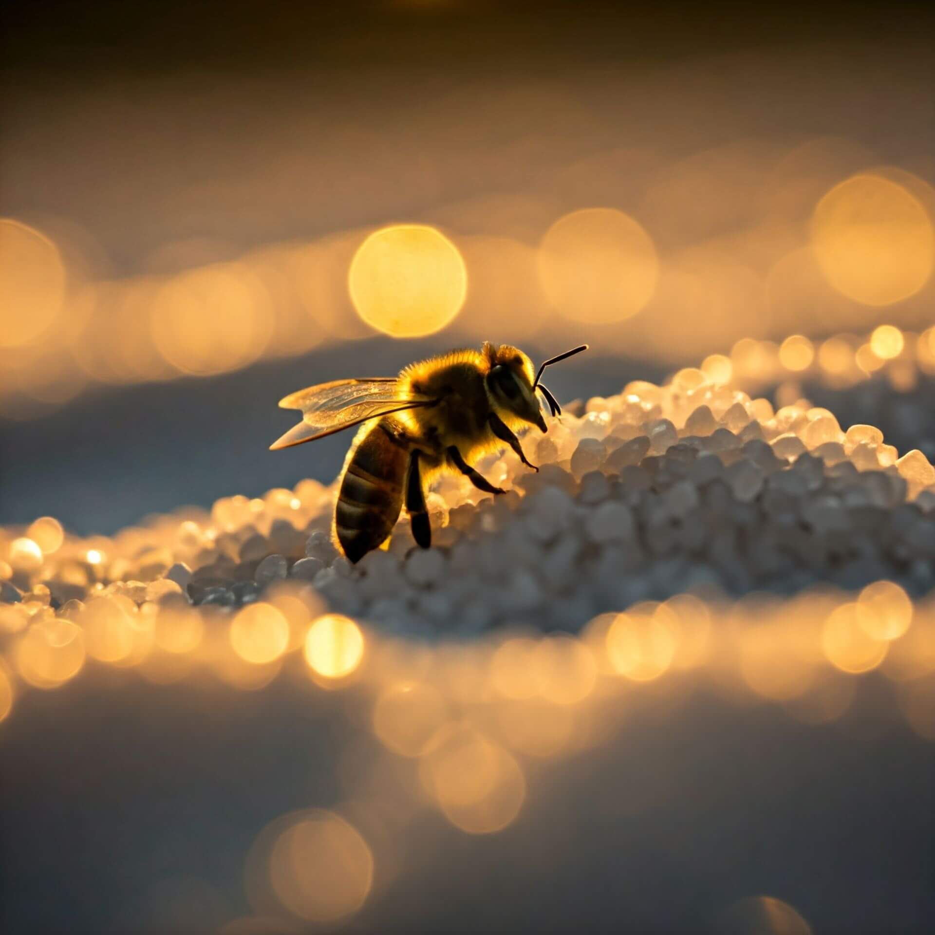 Bee sitting on a pile of salt.